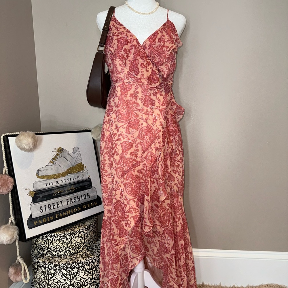 Express size small cream and white patterned maxi dress with ruffles